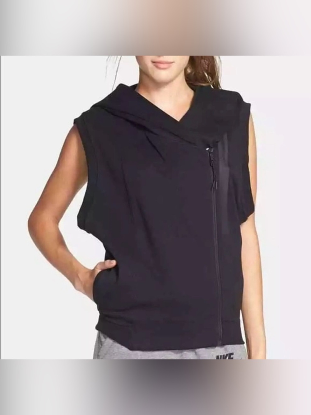 Nike Black Sleeveless Hooded Zip-Up Top